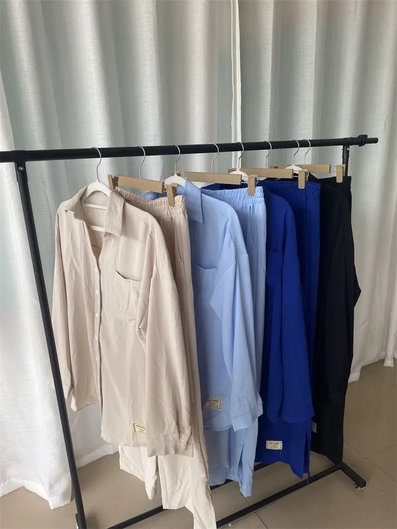 European American Plus Size Blue Wrinkle Long Sleeve Pants Set — feature 12
