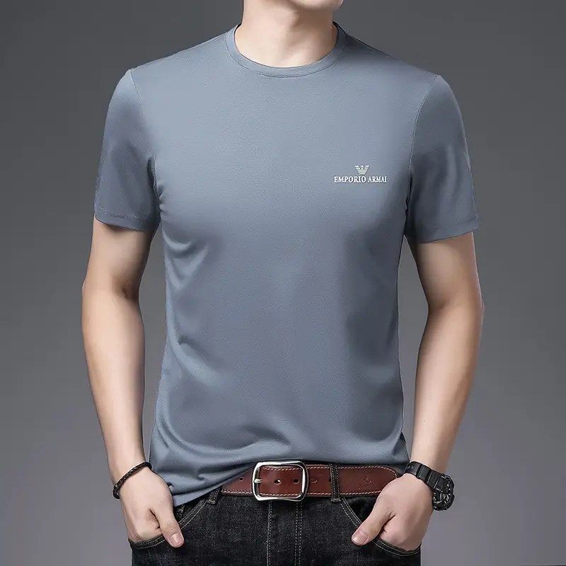 Men Cotton Round Neck T-Shirt Grey 2023 - Image 10