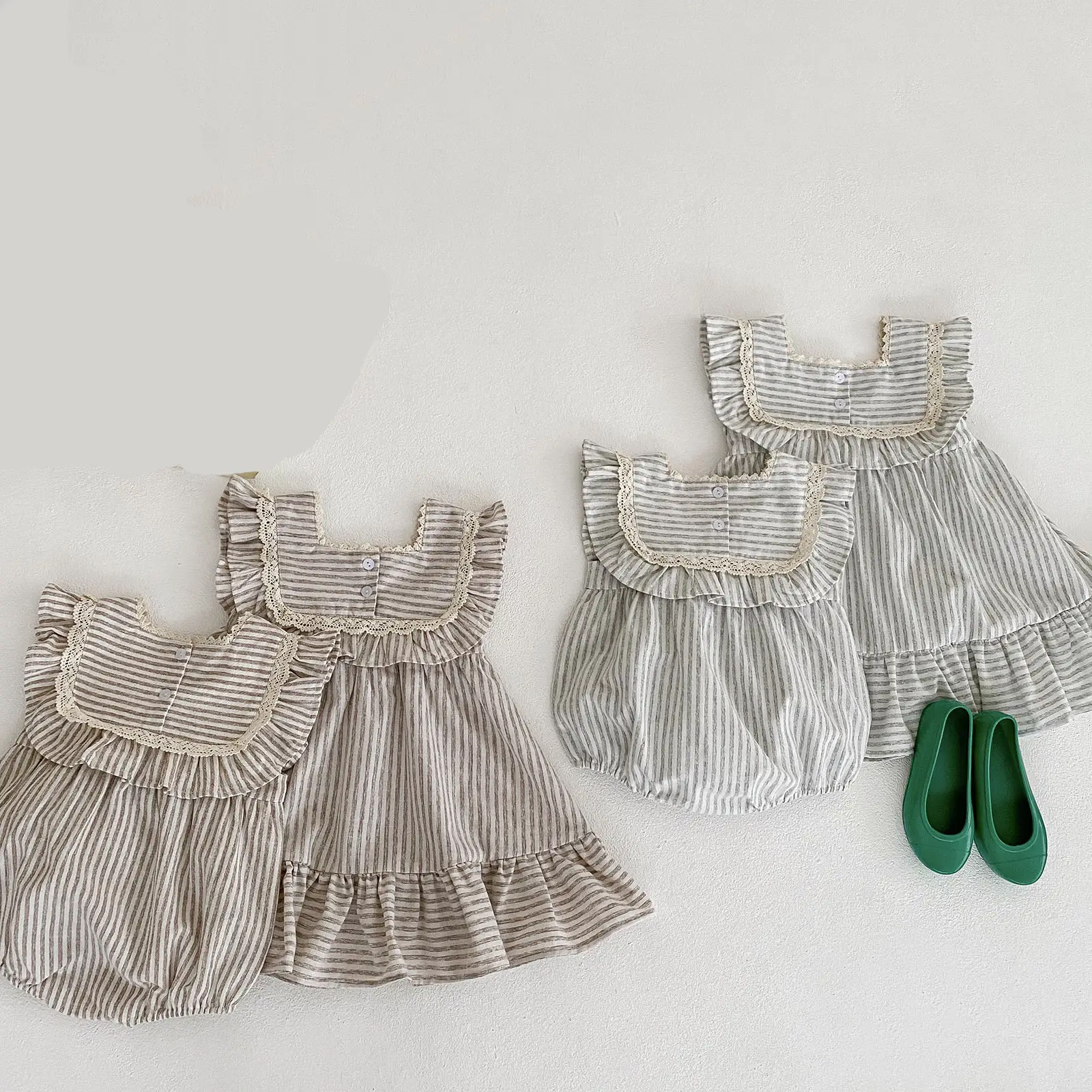 Baby Striped Lace Robe Infant Toddler Coveralls