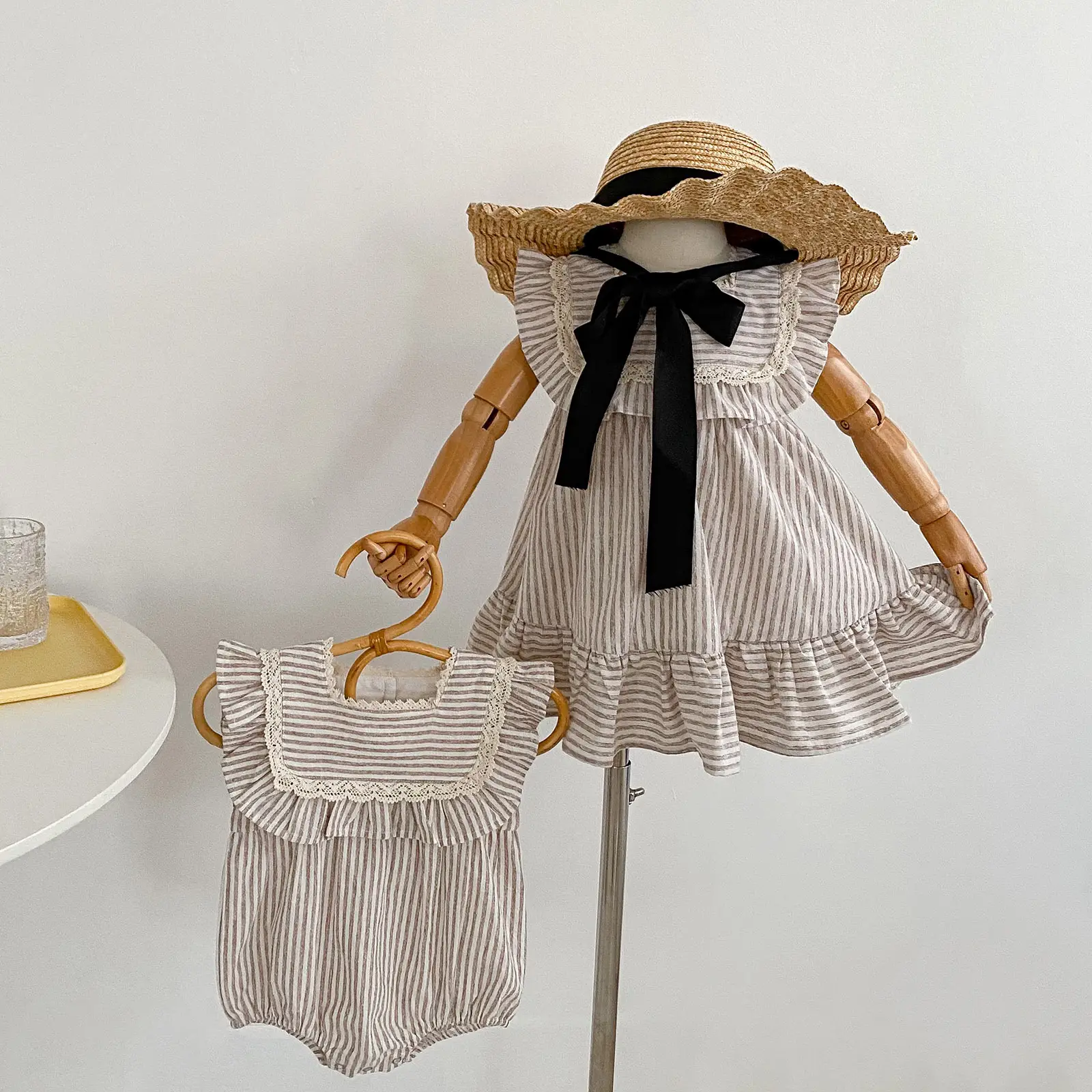 Baby Striped Lace Robe Infant Toddler Coveralls — feature 5
