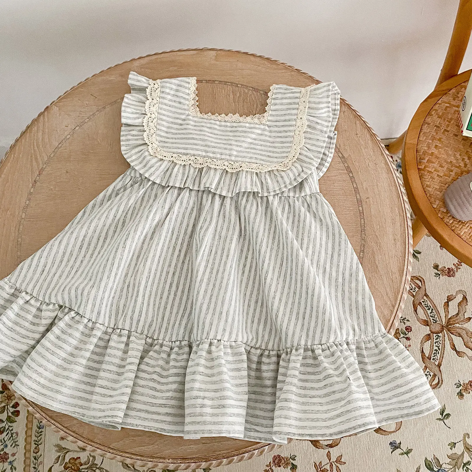 Baby Striped Lace Robe Infant Toddler Coveralls — feature 7