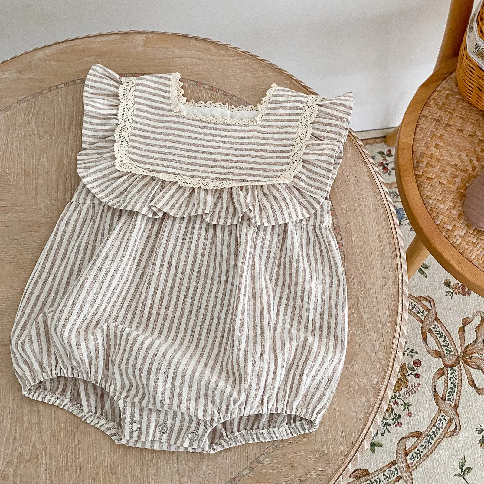 Baby Striped Lace Robe Infant Toddler Coveralls — feature 8