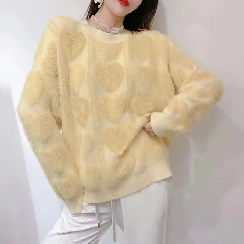 Mink Fur Heart Print Sweater for Women Turquoise — feature 4