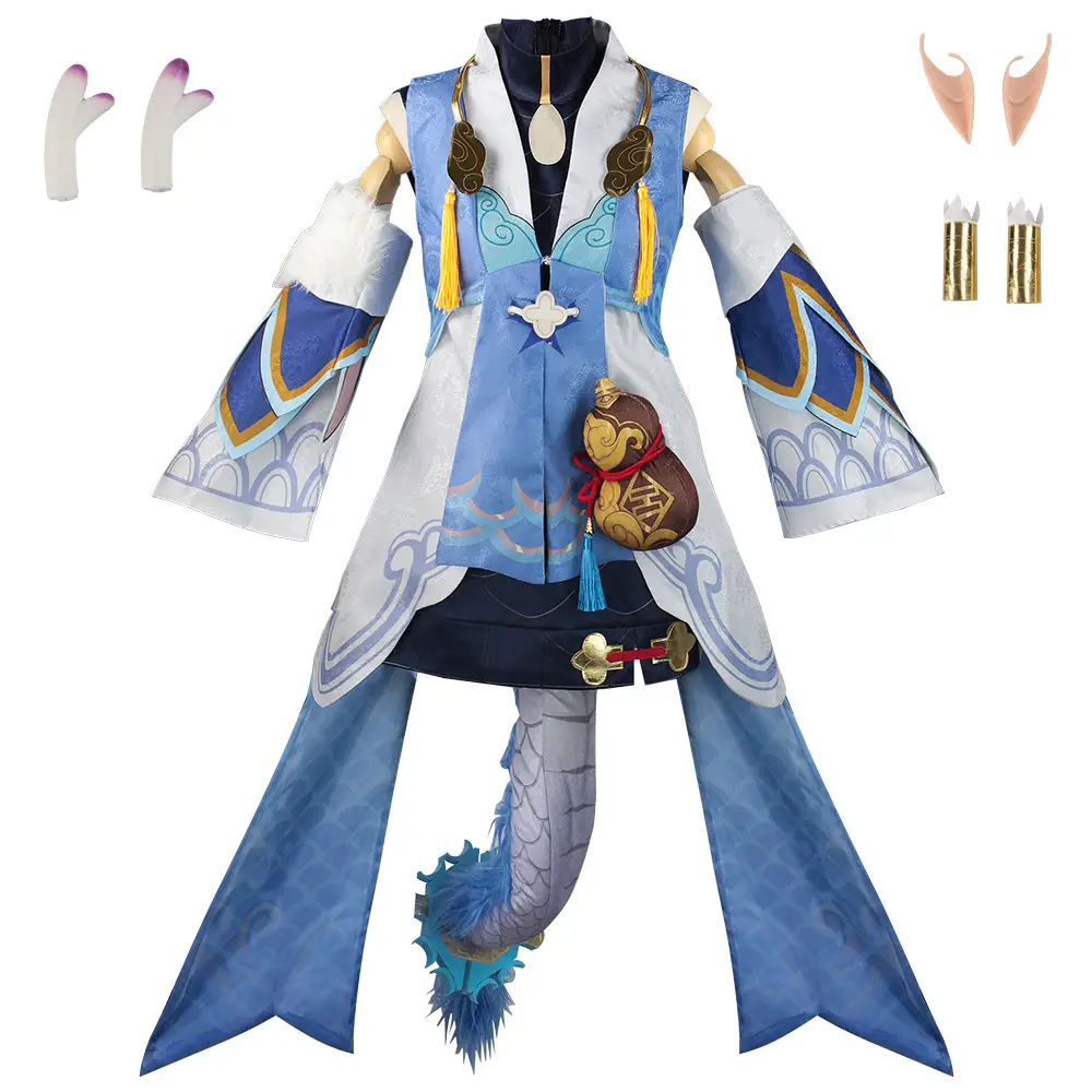 Bailu Anime Game Women Outfit Set Blue Dragon Tail - Image 2