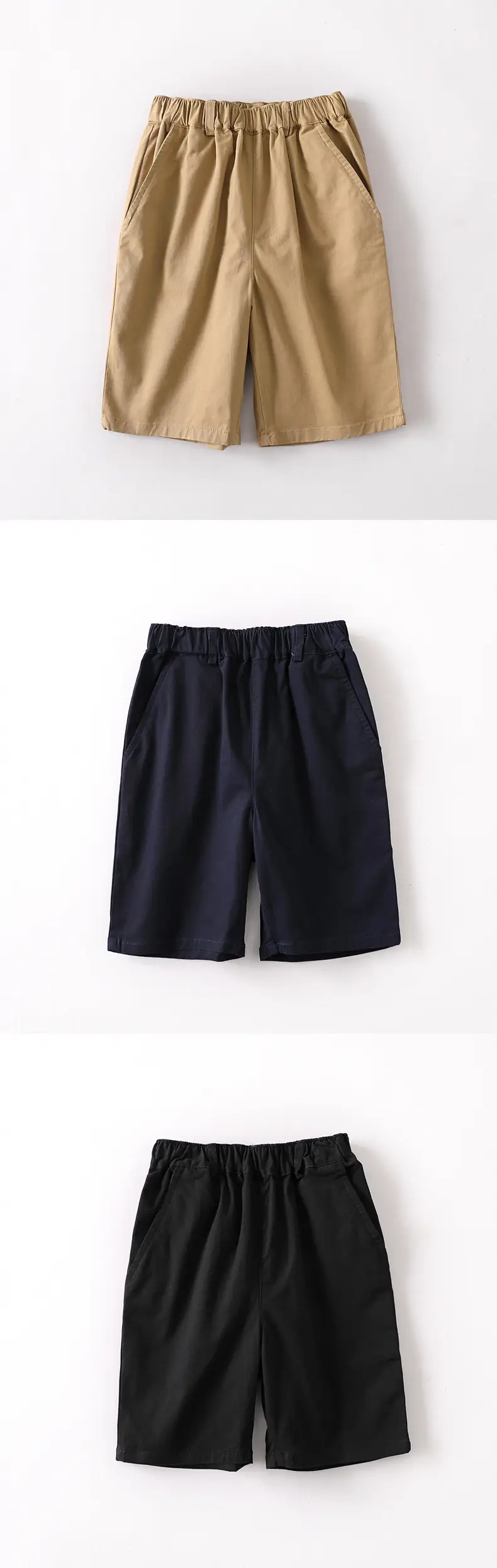 Kids Elastic Waist Khaki Shorts Summer Stretch Cotton — feature 5