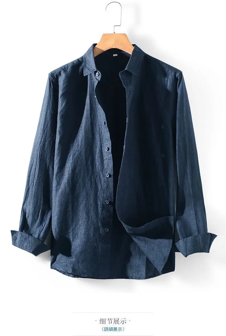Men's Linen Lapel Shirt Cream Long Sleeve — feature 13