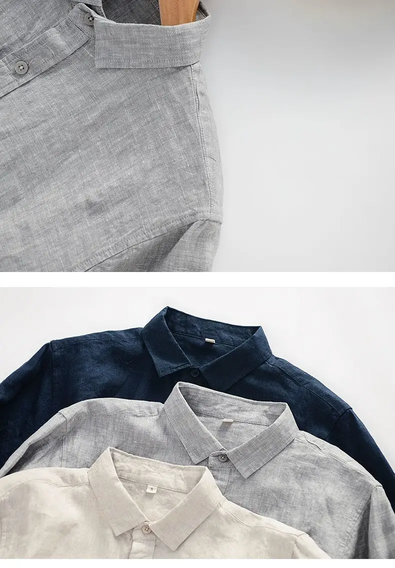 Men's Linen Lapel Shirt Cream Long Sleeve — feature 17