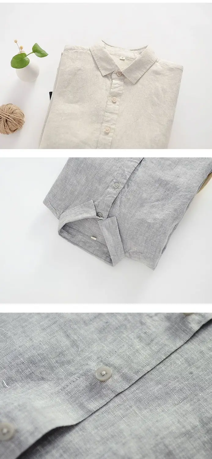 Men's Linen Lapel Shirt Cream Long Sleeve — feature 18