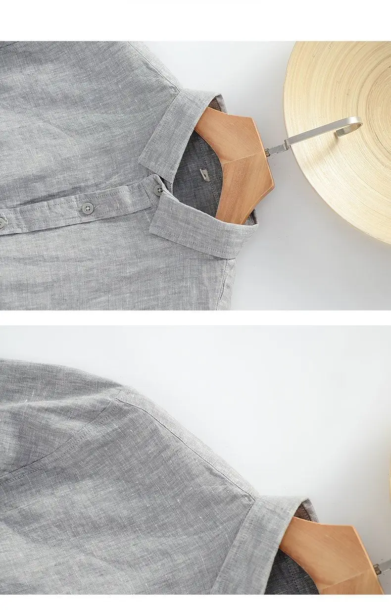 Men's Linen Lapel Shirt Cream Long Sleeve — feature 19