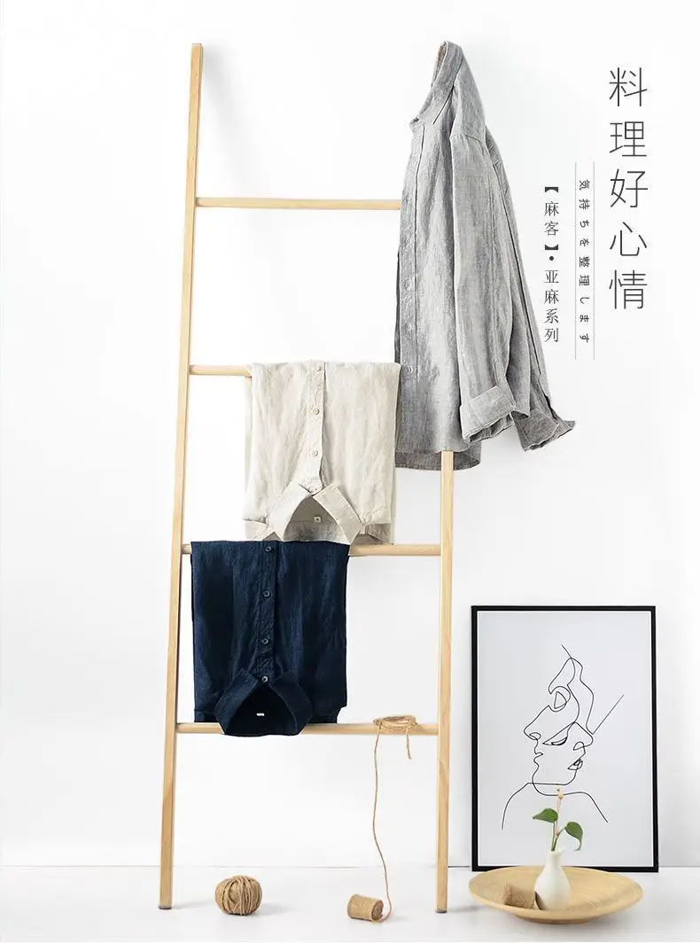 Men's Linen Lapel Shirt Cream Long Sleeve — feature 2