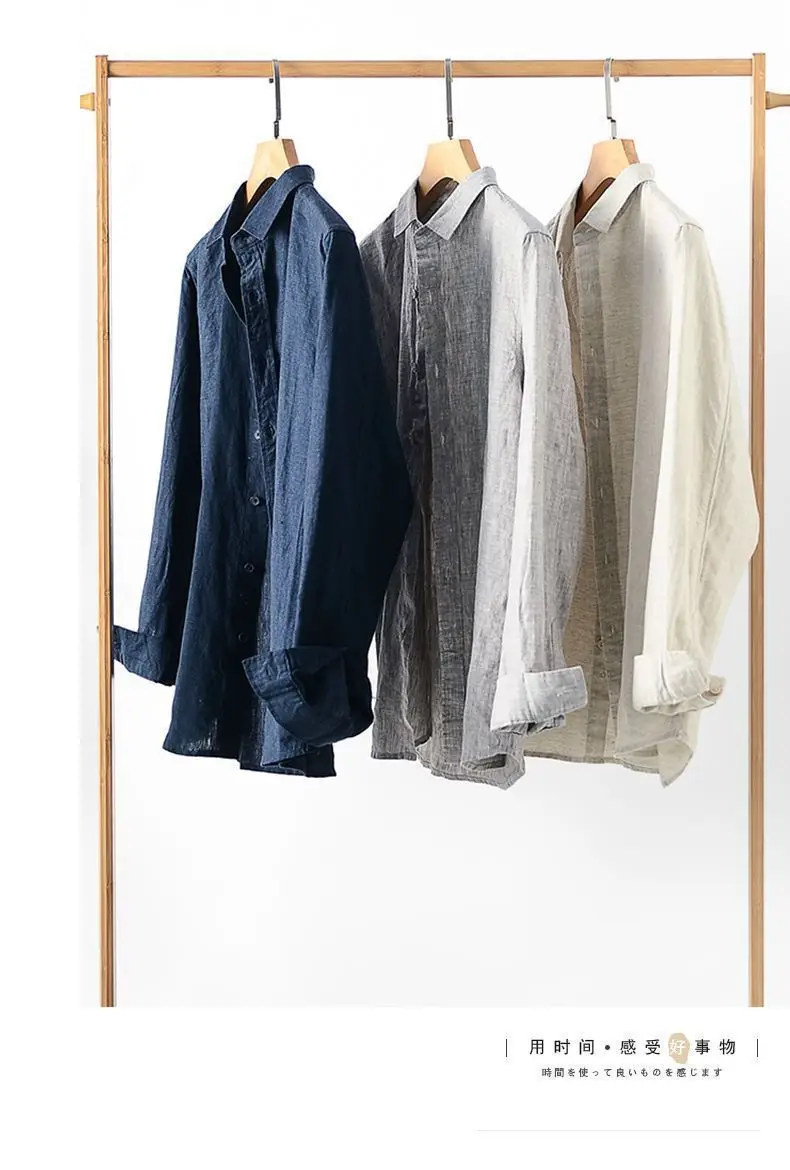 Men's Linen Lapel Shirt Cream Long Sleeve — feature 6