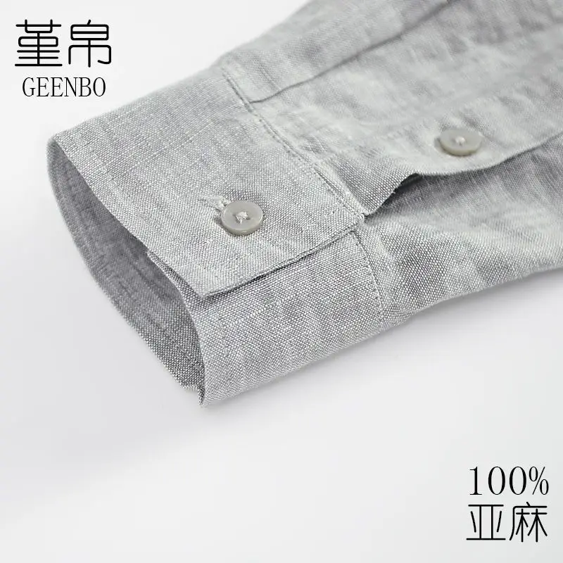 Men's Linen Lapel Shirt Cream Long Sleeve — feature 7