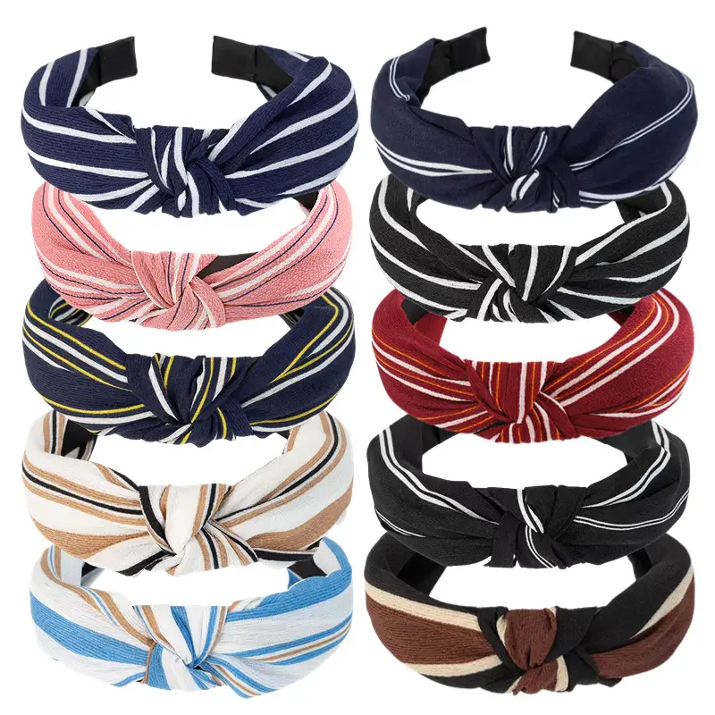 New European and American cross-border headband women's face wash contrast color hair accessories retro fashion wide-brimmed fabric knotted headband — feature 2