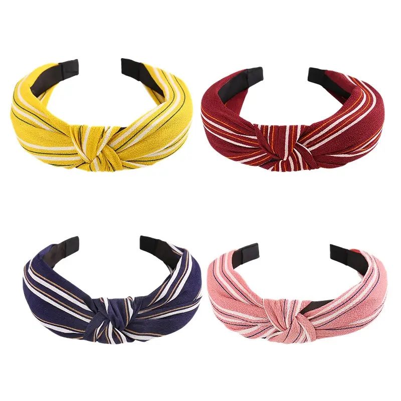 New European and American cross-border headband women's face wash contrast color hair accessories retro fashion wide-brimmed fabric knotted headband