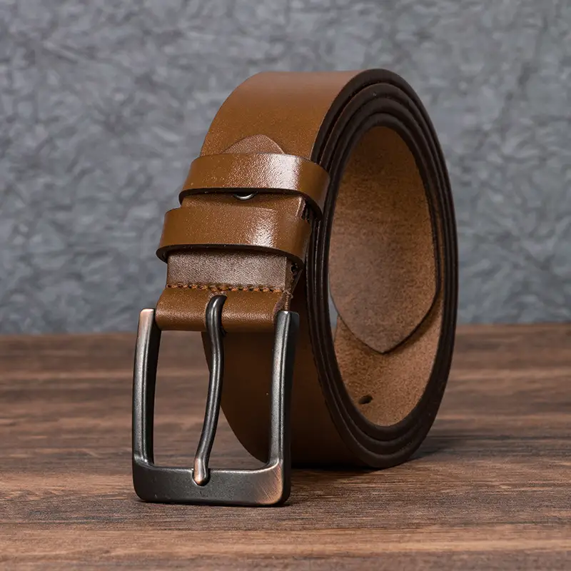 Men's Brown Leather Belt with Silver Buckle - Image 3