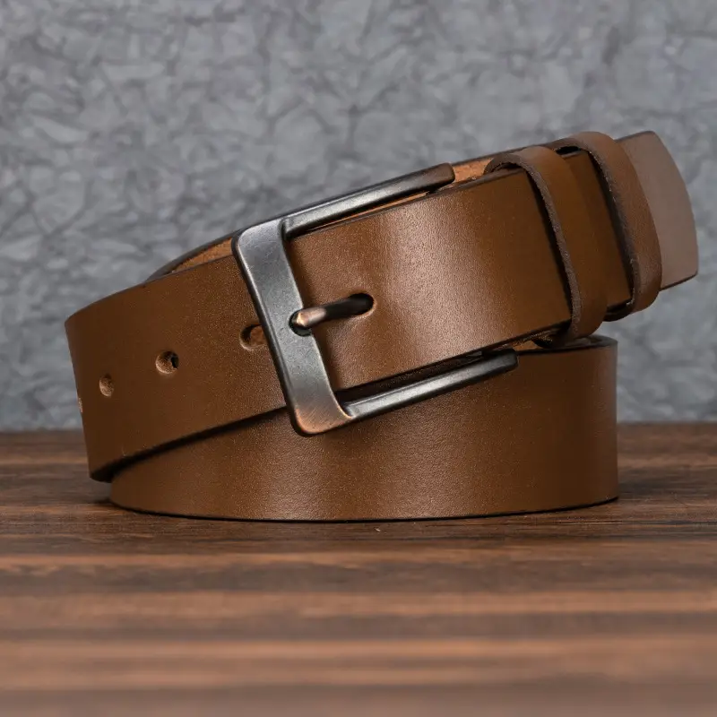 Men's Brown Leather Belt with Silver Buckle - Image 5