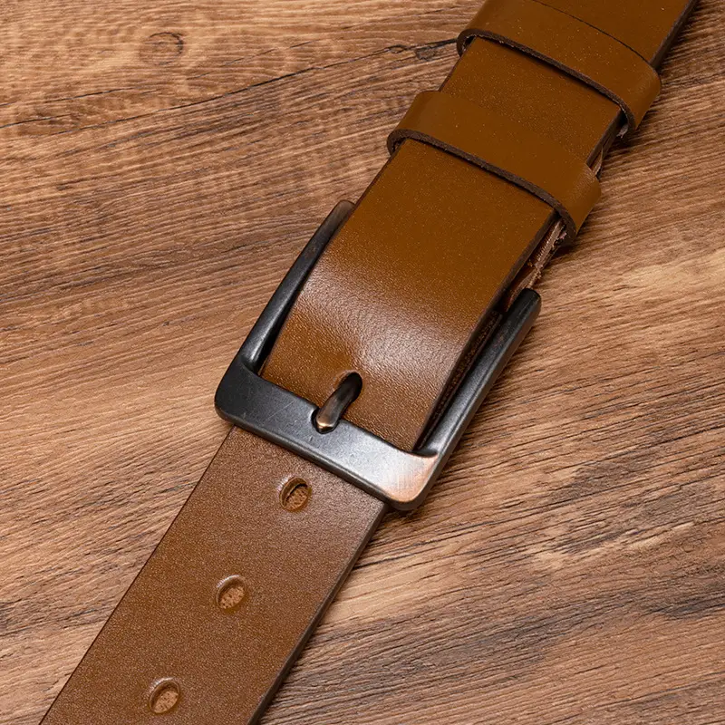 Men's Brown Leather Belt with Silver Buckle - Image 6