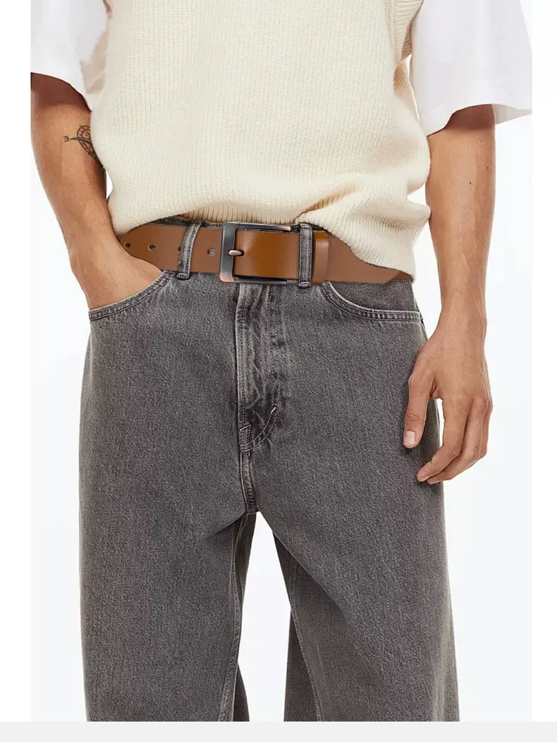 Men's Brown Leather Belt with Silver Buckle β feature 10