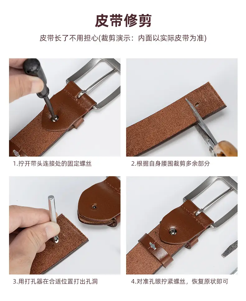 Men's Brown Leather Belt with Silver Buckle β feature 12