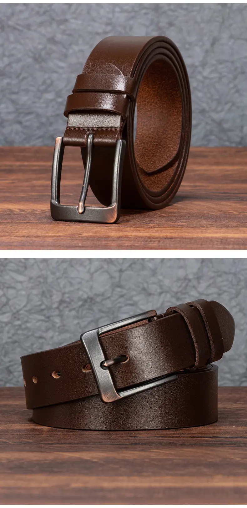 Men's Brown Leather Belt with Silver Buckle β feature 15