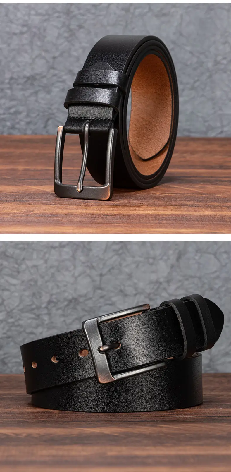 Men's Brown Leather Belt with Silver Buckle β feature 16