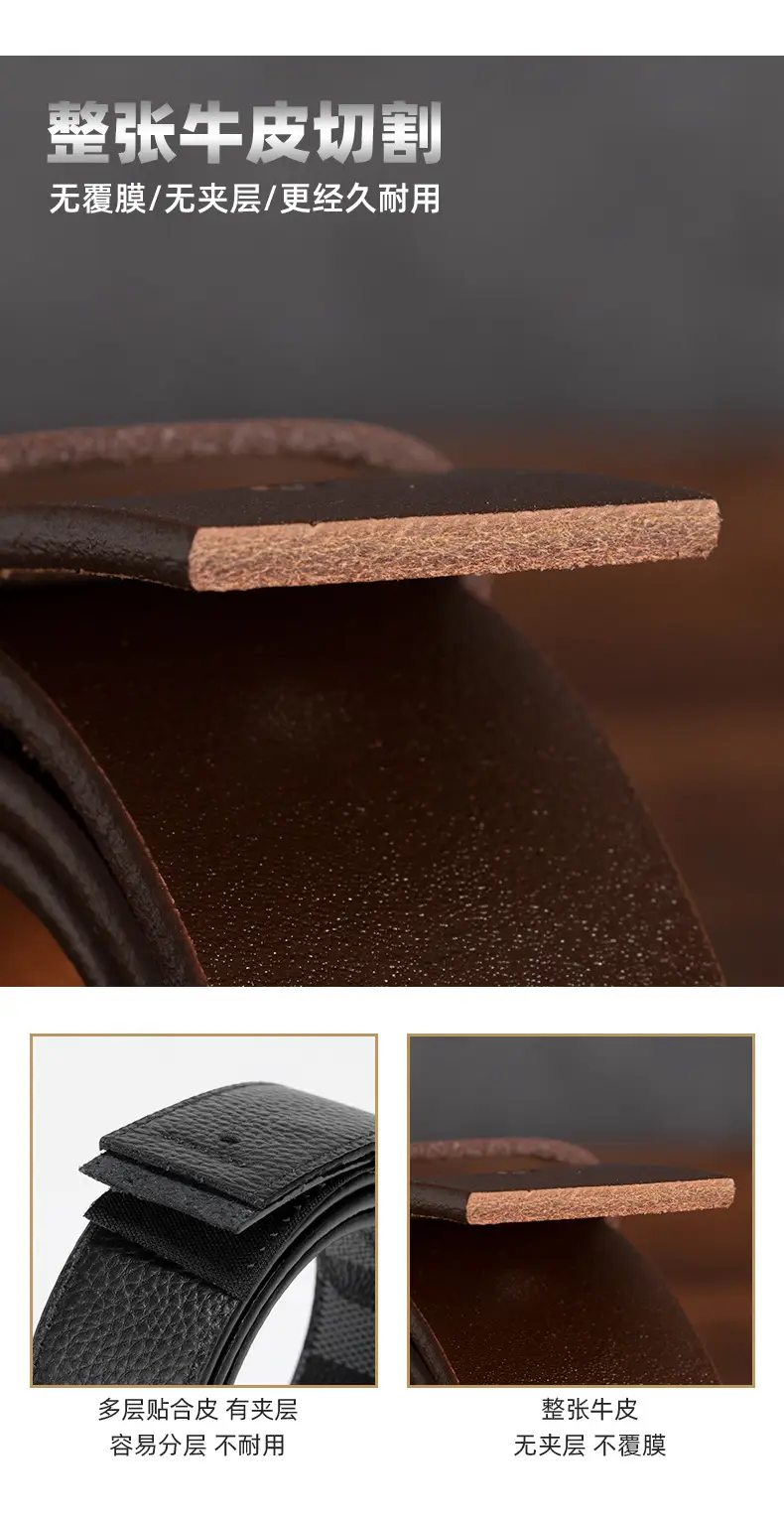 Men's Brown Leather Belt with Silver Buckle β feature 7