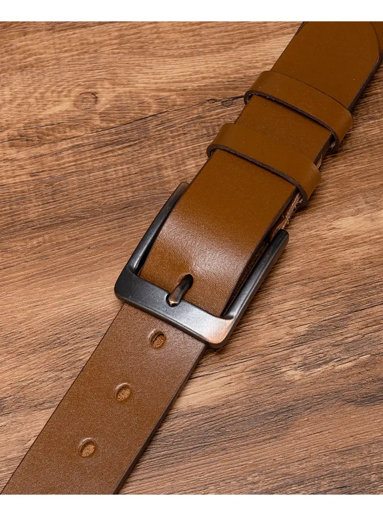 Men's Brown Leather Belt with Silver Buckle β feature 8