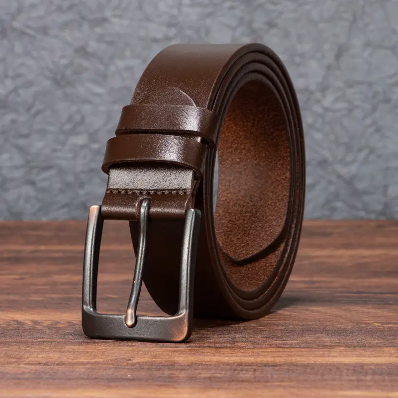 Men's Brown Leather Belt with Silver Buckle