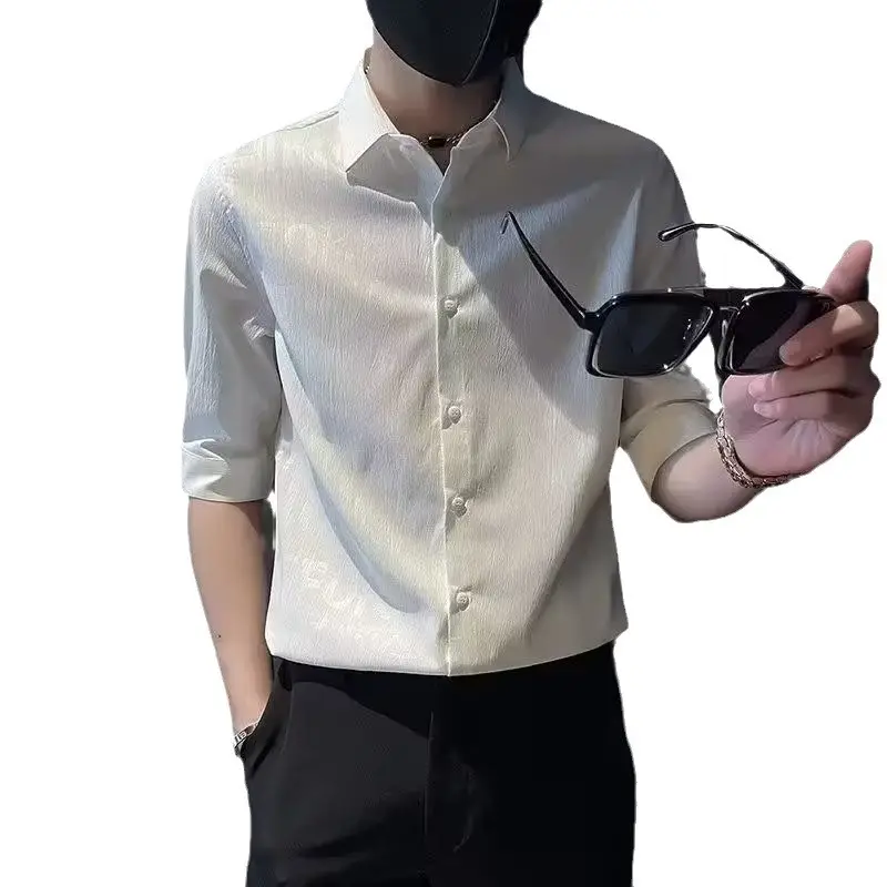 Men's White Ice Silk Short Sleeve Shirt - Image 5