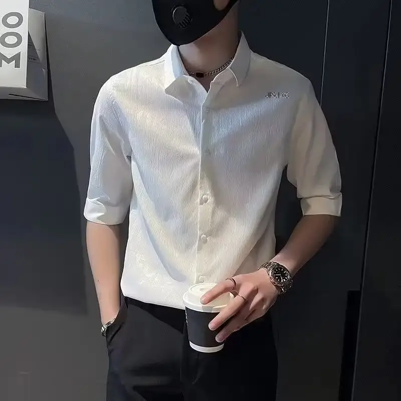 Men's White Ice Silk Short Sleeve Shirt — feature 1