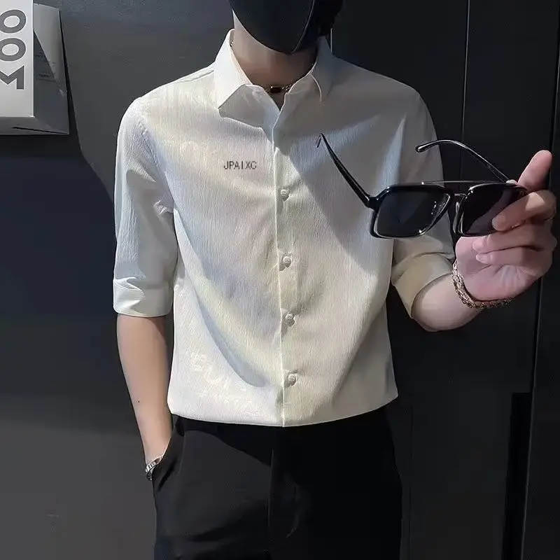 Men's White Ice Silk Short Sleeve Shirt — feature 2