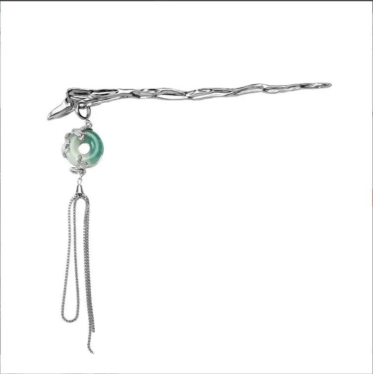 National Style Dragon Hairpin Dark Green Tassel