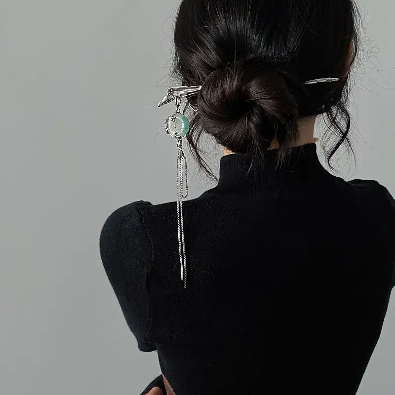 National Style Dragon Hairpin Dark Green Tassel — feature 8