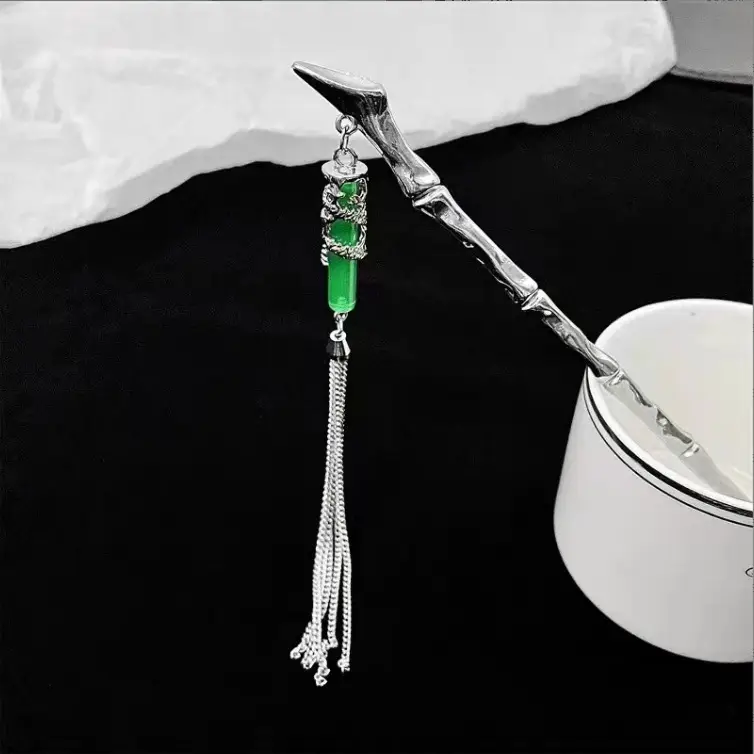 National Style Dragon Hairpin Dark Green Tassel