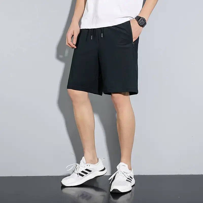 Men Ice Silk Shorts Black Loose Summer Casual - Image 4