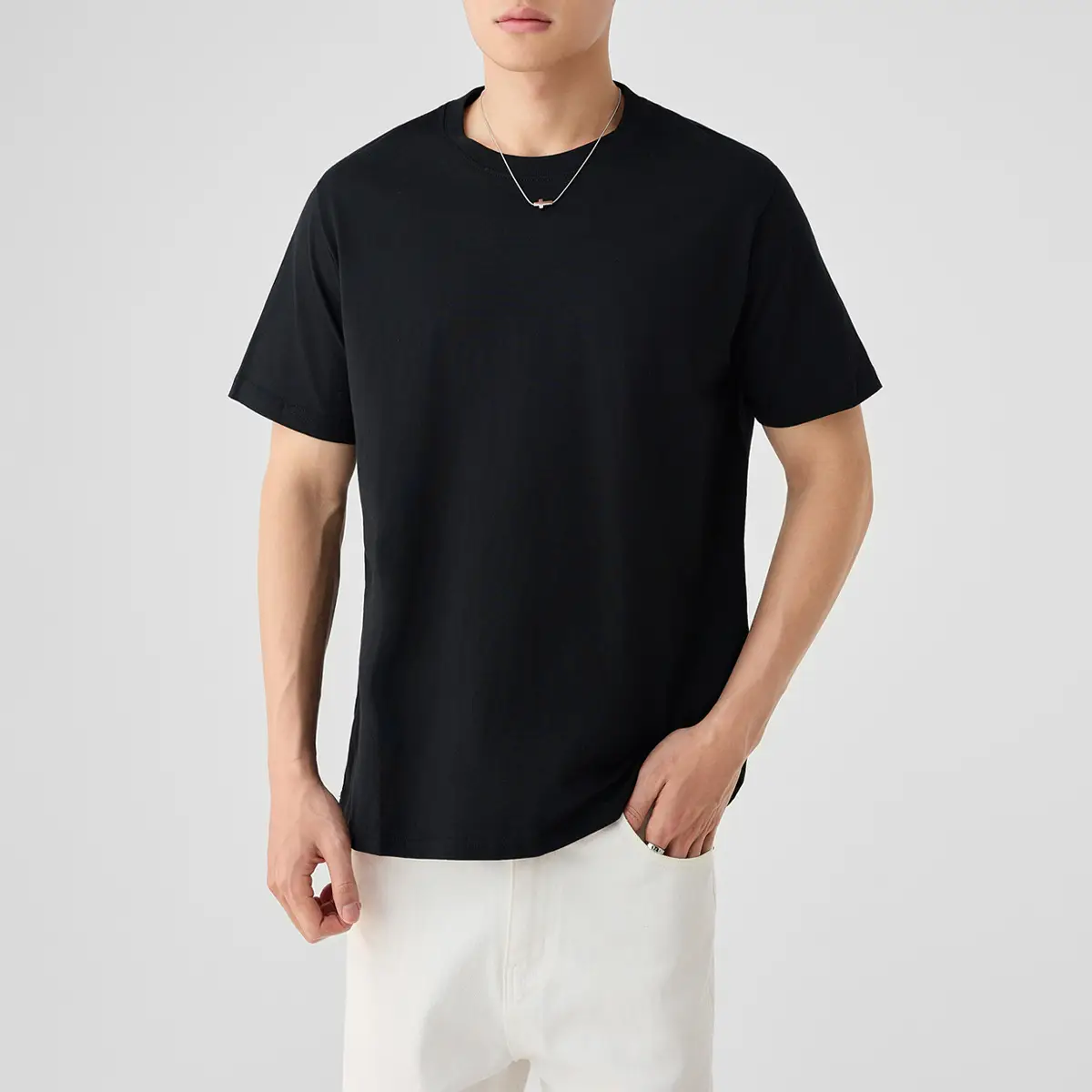 Men Black Cotton T-Shirt Short Sleeve 2025 - Image 8