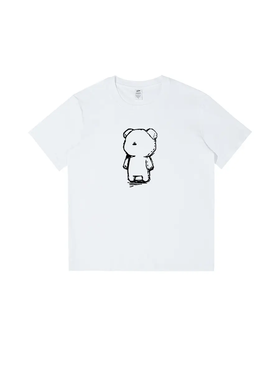 Pure Cotton Bear Print Women Summer T-Shirt White - Image 14