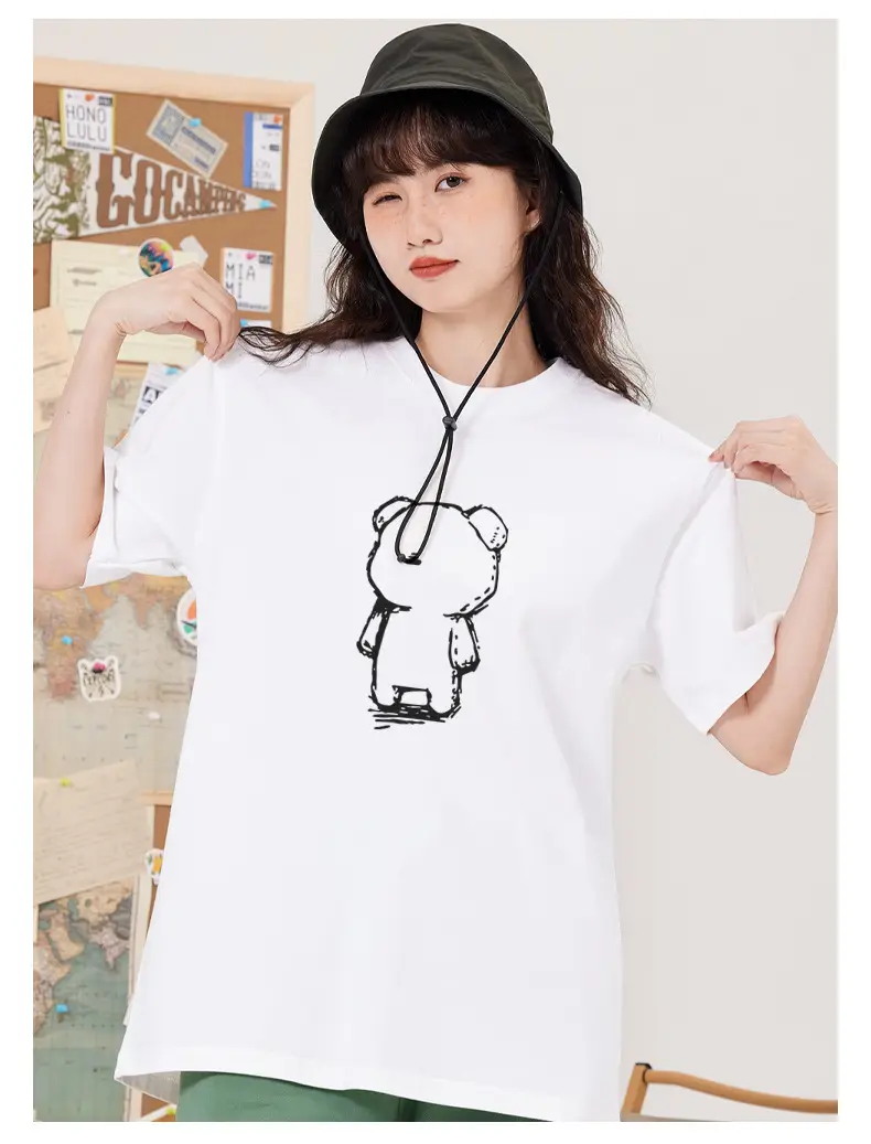 Pure Cotton Bear Print Women Summer T-Shirt White — feature 6