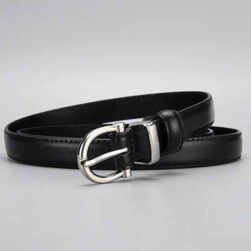 White Leather Belt with Silver Buckle for Women - Image 5