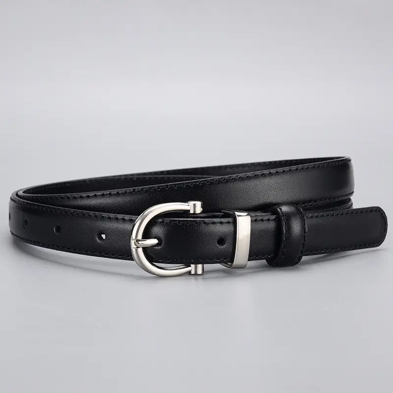 White Leather Belt with Silver Buckle for Women