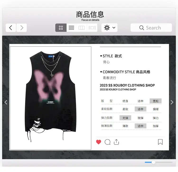 Men Sleeveless Butterfly T-Shirt Grey Cut Ripped Hole Belt Chain — feature 5