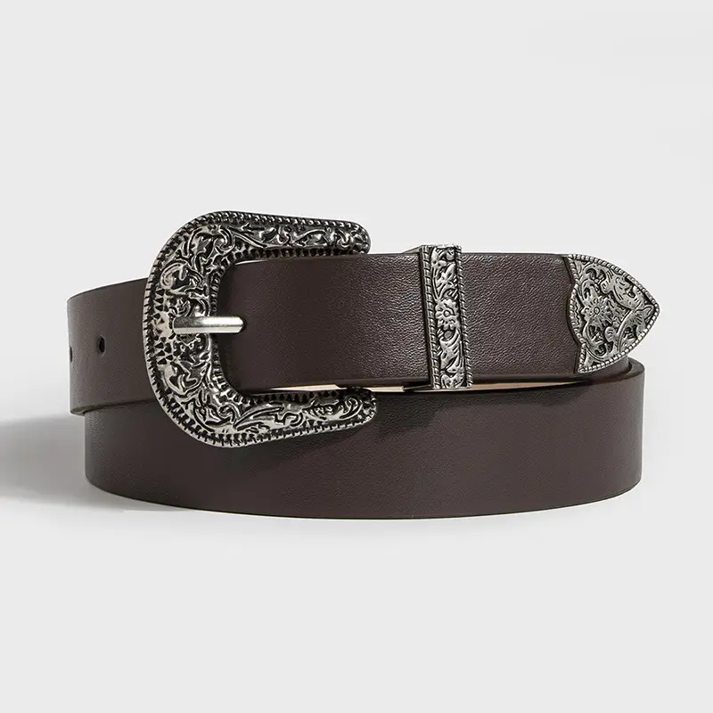 Black Carved Belt with Gold Buckle for Women - Image 13