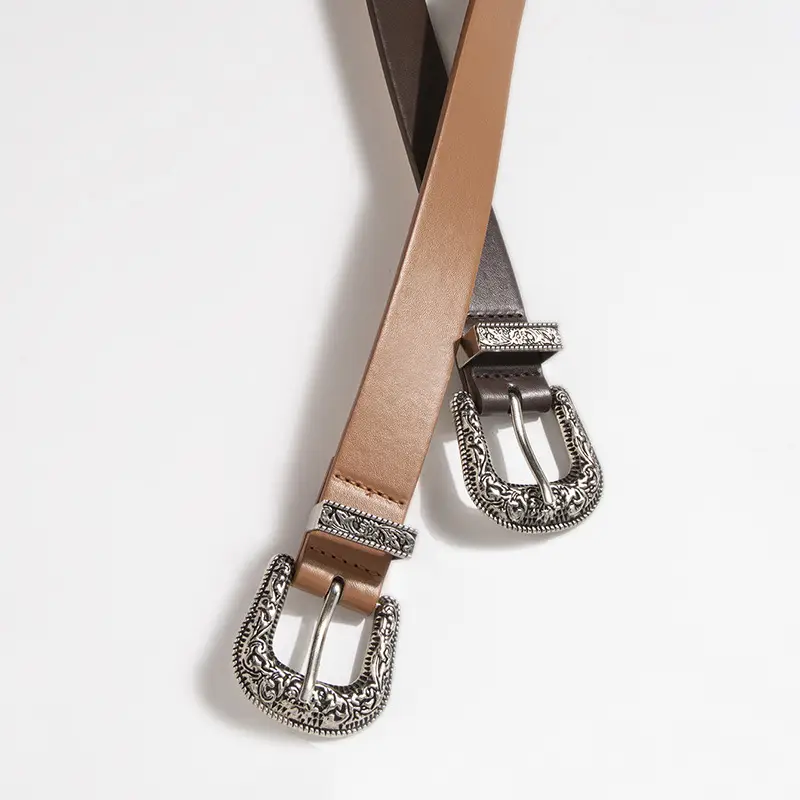 Black Carved Belt with Gold Buckle for Women - Image 14