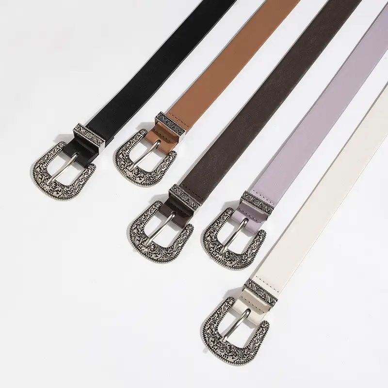 Black Carved Belt with Gold Buckle for Women - Image 15