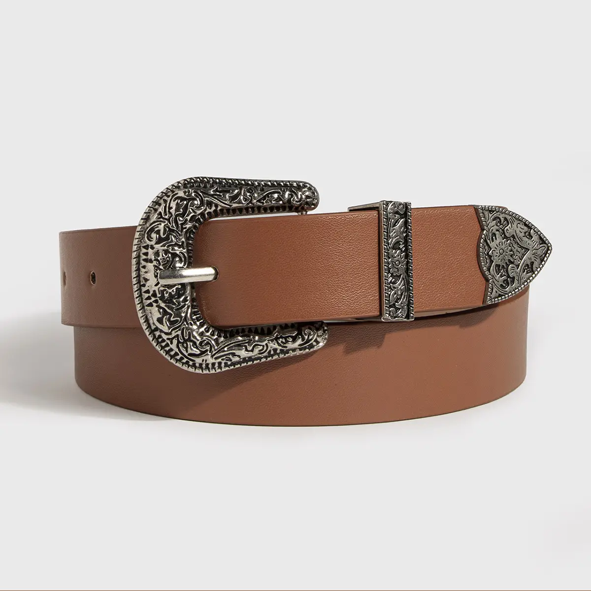 Black Carved Belt with Gold Buckle for Women - Image 10