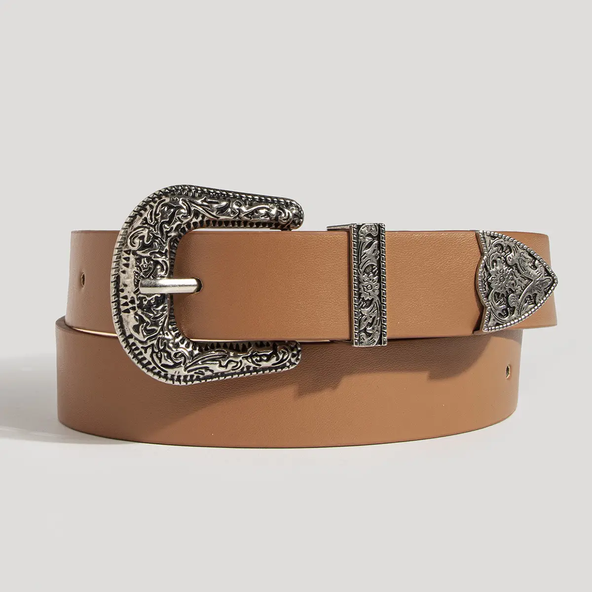 Black Carved Belt with Gold Buckle for Women - Image 11