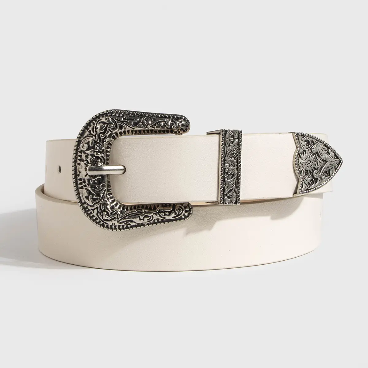 Black Carved Belt with Gold Buckle for Women - Image 4