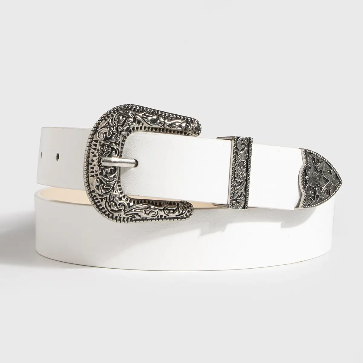 Black Carved Belt with Gold Buckle for Women - Image 5