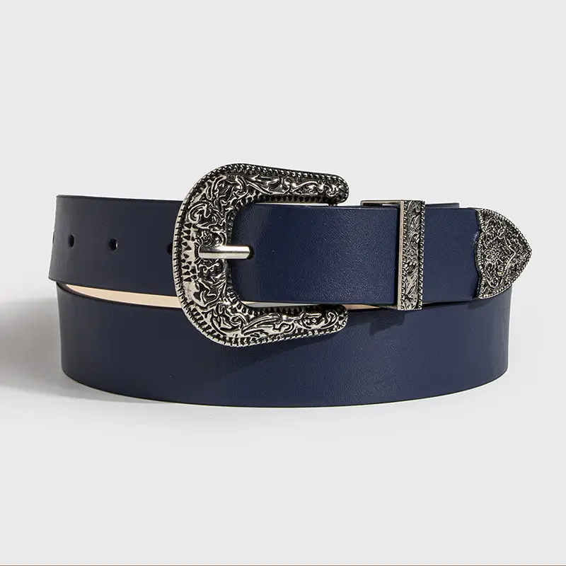 Black Carved Belt with Gold Buckle for Women - Image 9
