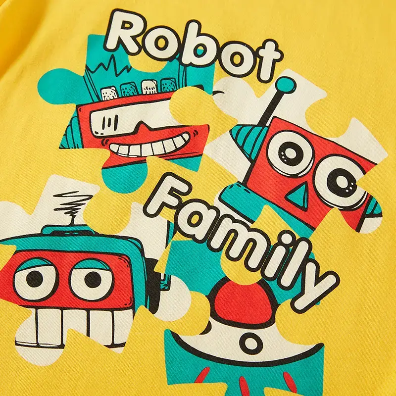 2023 Kids T-Shirt Yellow Cartoon Robot Family Half Sleeve Cotton - Image 4